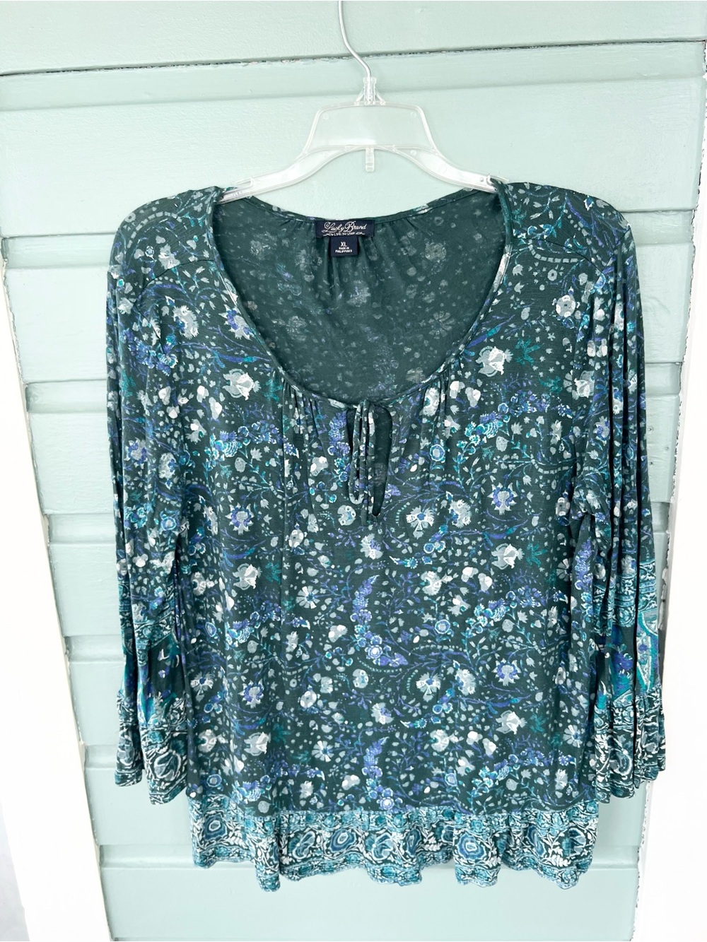 Lucky Brand Green Floral Peasant Blouse